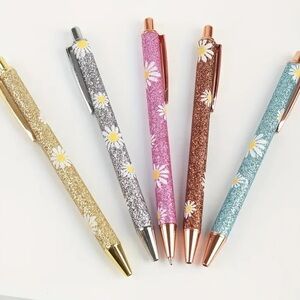 1 PEN Floral Design Metal Ballpoint Pens, Glitter Finish, Smooth Writing